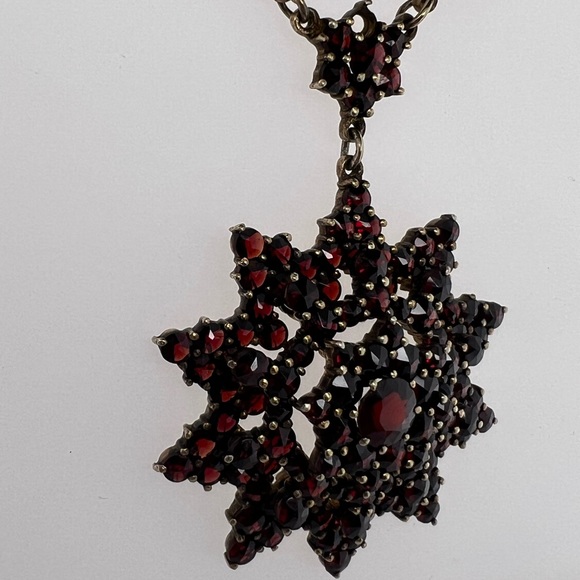 Antique Victorian 800 silver VERMEIL 1940s Garnet Stone Necklace ~RARE - Picture 3 of 8
